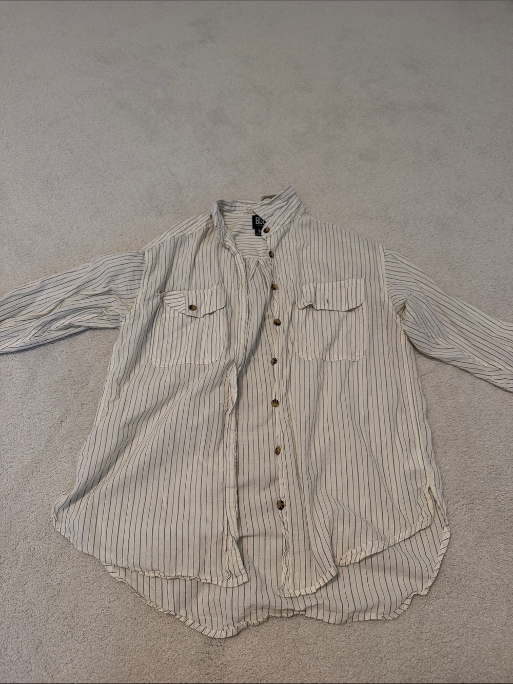 BDG Cream Striped Button-Down Shirt